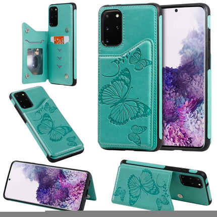 For Galaxy S20 Plus Butterfly Embossing Pattern Shockproof Protective Case with Holder & Card Slots & Photo Frame(Green)-garmade.com