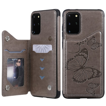 For Galaxy S20 Plus Butterfly Embossing Pattern Shockproof Protective Case with Holder & Card Slots & Photo Frame(Grey)-garmade.com