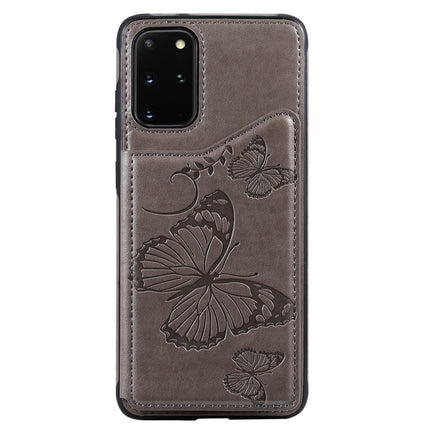 For Galaxy S20 Plus Butterfly Embossing Pattern Shockproof Protective Case with Holder & Card Slots & Photo Frame(Grey)-garmade.com