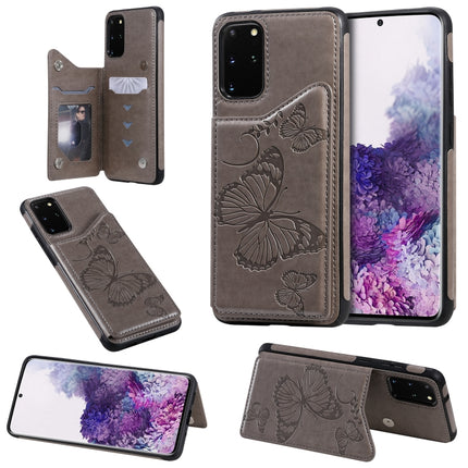 For Galaxy S20 Plus Butterfly Embossing Pattern Shockproof Protective Case with Holder & Card Slots & Photo Frame(Grey)-garmade.com