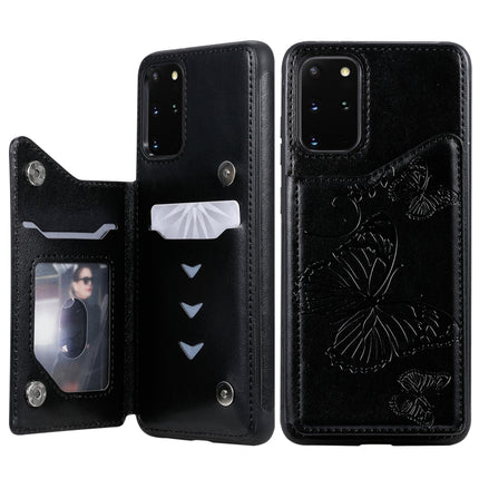 For Galaxy S20 Plus Butterfly Embossing Pattern Shockproof Protective Case with Holder & Card Slots & Photo Frame(Black)-garmade.com