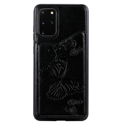For Galaxy S20 Plus Butterfly Embossing Pattern Shockproof Protective Case with Holder & Card Slots & Photo Frame(Black)-garmade.com