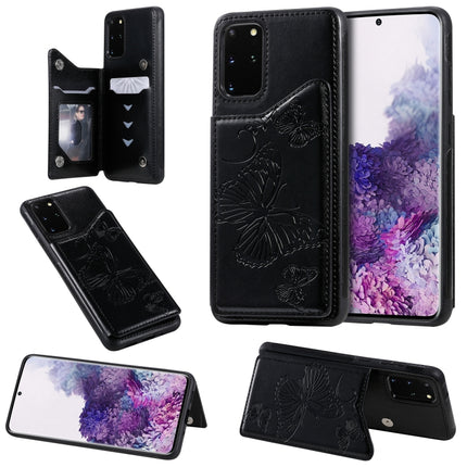 For Galaxy S20 Plus Butterfly Embossing Pattern Shockproof Protective Case with Holder & Card Slots & Photo Frame(Black)-garmade.com