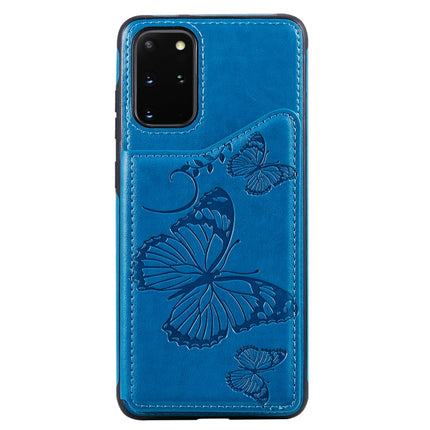 For Galaxy S20 Plus Butterfly Embossing Pattern Shockproof Protective Case with Holder & Card Slots & Photo Frame(Blue)-garmade.com