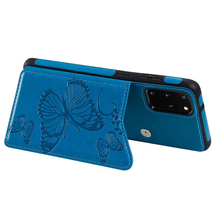 For Galaxy S20 Plus Butterfly Embossing Pattern Shockproof Protective Case with Holder & Card Slots & Photo Frame(Blue)-garmade.com