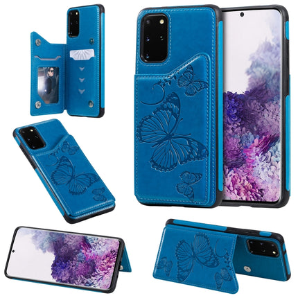 For Galaxy S20 Plus Butterfly Embossing Pattern Shockproof Protective Case with Holder & Card Slots & Photo Frame(Blue)-garmade.com