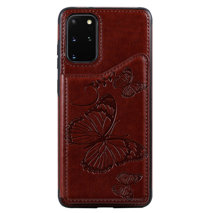 For Galaxy S20 Plus Butterfly Embossing Pattern Shockproof Protective Case with Holder & Card Slots & Photo Frame(Brown)-garmade.com