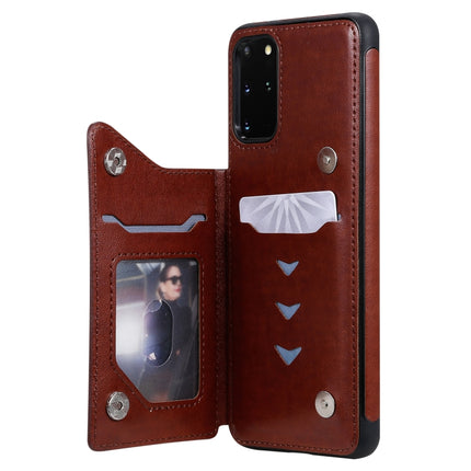 For Galaxy S20 Plus Butterfly Embossing Pattern Shockproof Protective Case with Holder & Card Slots & Photo Frame(Brown)-garmade.com