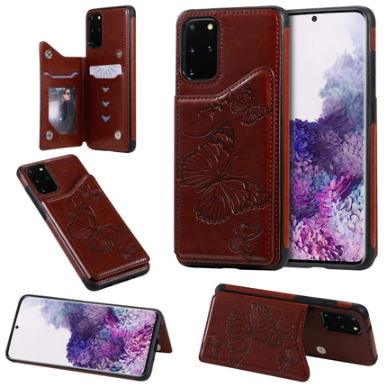 For Galaxy S20 Plus Butterfly Embossing Pattern Shockproof Protective Case with Holder & Card Slots & Photo Frame(Brown)-garmade.com
