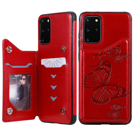For Galaxy S20 Plus Butterfly Embossing Pattern Shockproof Protective Case with Holder & Card Slots & Photo Frame(Red)-garmade.com