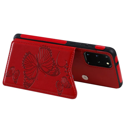 For Galaxy S20 Plus Butterfly Embossing Pattern Shockproof Protective Case with Holder & Card Slots & Photo Frame(Red)-garmade.com