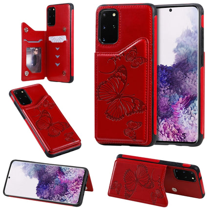 For Galaxy S20 Plus Butterfly Embossing Pattern Shockproof Protective Case with Holder & Card Slots & Photo Frame(Red)-garmade.com