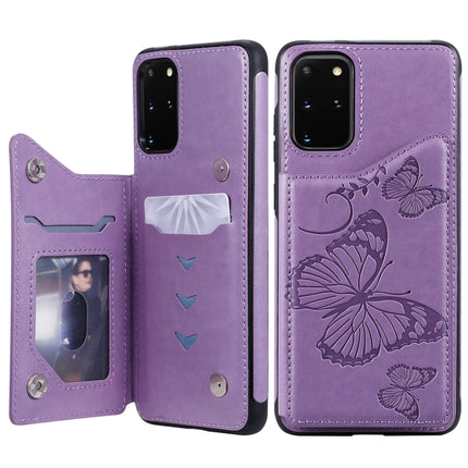 For Galaxy S20 Plus Butterfly Embossing Pattern Shockproof Protective Case with Holder & Card Slots & Photo Frame(Purple)-garmade.com