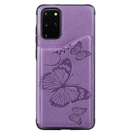 For Galaxy S20 Plus Butterfly Embossing Pattern Shockproof Protective Case with Holder & Card Slots & Photo Frame(Purple)-garmade.com