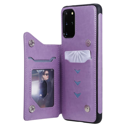 For Galaxy S20 Plus Butterfly Embossing Pattern Shockproof Protective Case with Holder & Card Slots & Photo Frame(Purple)-garmade.com