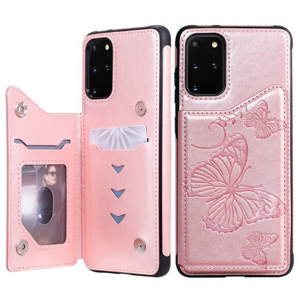 For Galaxy S20 Plus Butterfly Embossing Pattern Shockproof Protective Case with Holder & Card Slots & Photo Frame(Rose Gold)-garmade.com