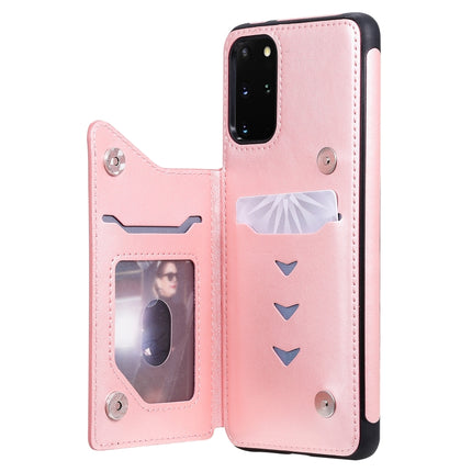 For Galaxy S20 Plus Butterfly Embossing Pattern Shockproof Protective Case with Holder & Card Slots & Photo Frame(Rose Gold)-garmade.com