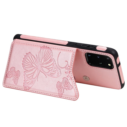 For Galaxy S20 Plus Butterfly Embossing Pattern Shockproof Protective Case with Holder & Card Slots & Photo Frame(Rose Gold)-garmade.com