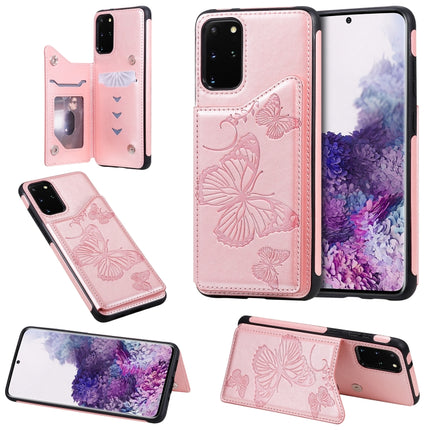 For Galaxy S20 Plus Butterfly Embossing Pattern Shockproof Protective Case with Holder & Card Slots & Photo Frame(Rose Gold)-garmade.com