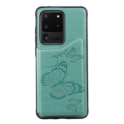 For Galaxy S20 Ultra Butterfly Embossing Pattern Shockproof Protective Case with Holder & Card Slots & Photo Frame(Green)-garmade.com