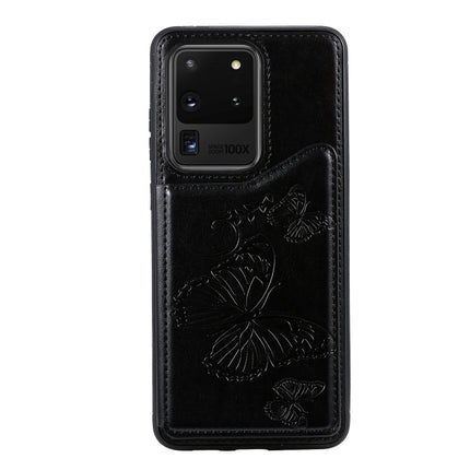 For Galaxy S20 Ultra Butterfly Embossing Pattern Shockproof Protective Case with Holder & Card Slots & Photo Frame(Black)-garmade.com