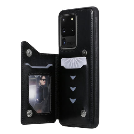 For Galaxy S20 Ultra Butterfly Embossing Pattern Shockproof Protective Case with Holder & Card Slots & Photo Frame(Black)-garmade.com