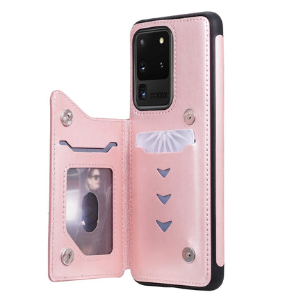 For Galaxy S20 Ultra Butterfly Embossing Pattern Shockproof Protective Case with Holder & Card Slots & Wallet(Rose Gold)-garmade.com