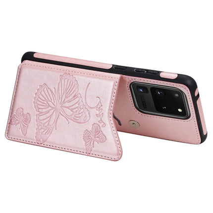 For Galaxy S20 Ultra Butterfly Embossing Pattern Shockproof Protective Case with Holder & Card Slots & Wallet(Rose Gold)-garmade.com