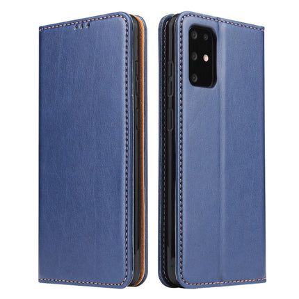 For Galaxy S20 Fierre Shann PU Genuine Leather Texture Horizontal Flip Leather Case with Holder & Card Slots & Wallet(Blue)-garmade.com