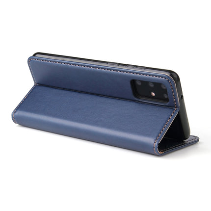 For Galaxy S20 Fierre Shann PU Genuine Leather Texture Horizontal Flip Leather Case with Holder & Card Slots & Wallet(Blue)-garmade.com