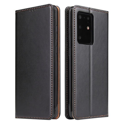 For Galaxy S20 Ultra Fierre Shann PU Genuine Leather Texture Horizontal Flip Leather Case with Holder & Card Slots & Wallet(Black)-garmade.com