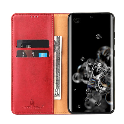 For Galaxy S20 Ultra Fierre Shann PU Genuine Leather Texture Horizontal Flip Leather Case with Holder & Card Slots & Wallet(Red)-garmade.com