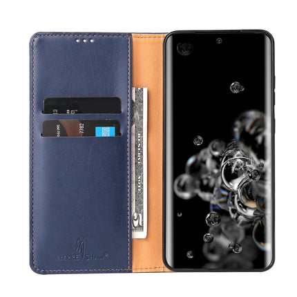For Galaxy S20 Ultra Fierre Shann PU Genuine Leather Texture Horizontal Flip Leather Case with Holder & Card Slots & Wallet(Blue)-garmade.com