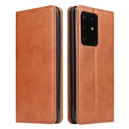 For Galaxy S20 Ultra Fierre Shann PU Genuine Leather Texture Horizontal Flip Leather Case with Holder & Card Slots & Wallet(Brown)-garmade.com