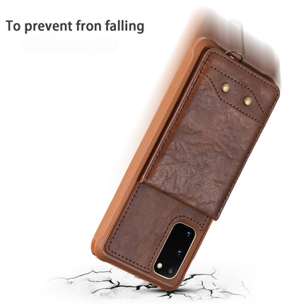 For Galaxy S20 Vertical Flip Shockproof Leather Protective Case with Long Rope, Support Card Slots & Bracket & Photo Holder & Wallet Function(Coffee)-garmade.com