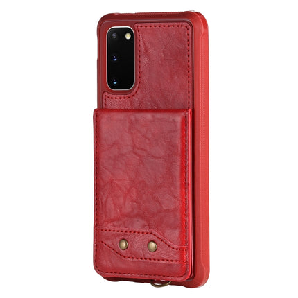 For Galaxy S20 Vertical Flip Shockproof Leather Protective Case with Long Rope, Support Card Slots & Bracket & Photo Holder & Wallet Function(Red)-garmade.com