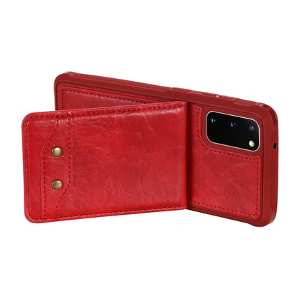 For Galaxy S20 Vertical Flip Shockproof Leather Protective Case with Long Rope, Support Card Slots & Bracket & Photo Holder & Wallet Function(Red)-garmade.com