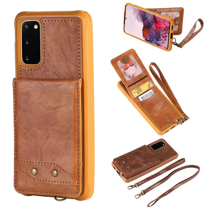 For Galaxy S20 Vertical Flip Shockproof Leather Protective Case with Long Rope, Support Card Slots & Bracket & Photo Holder & Wallet Function(Brown)-garmade.com
