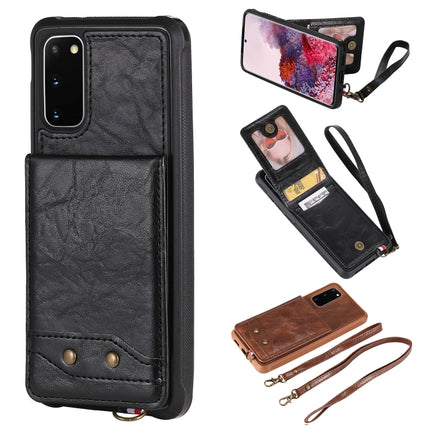 For Galaxy S20 Vertical Flip Shockproof Leather Protective Case with Long Rope, Support Card Slots & Bracket & Photo Holder & Wallet Function(Black)-garmade.com