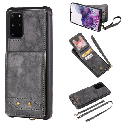 For Galaxy S20+ Vertical Flip Shockproof Leather Protective Case with Long Rope, Support Card Slots & Bracket & Photo Holder & Wallet Function(Gray)-garmade.com