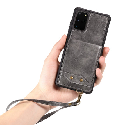 For Galaxy S20+ Vertical Flip Shockproof Leather Protective Case with Long Rope, Support Card Slots & Bracket & Photo Holder & Wallet Function(Gray)-garmade.com