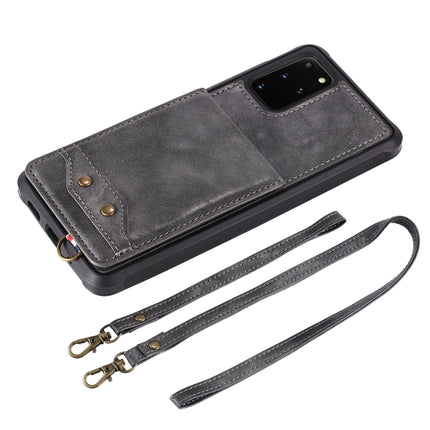 For Galaxy S20+ Vertical Flip Shockproof Leather Protective Case with Long Rope, Support Card Slots & Bracket & Photo Holder & Wallet Function(Gray)-garmade.com