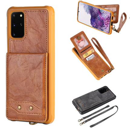 For Galaxy S20+ Vertical Flip Shockproof Leather Protective Case with Long Rope, Support Card Slots & Bracket & Photo Holder & Wallet Function(Brown)-garmade.com