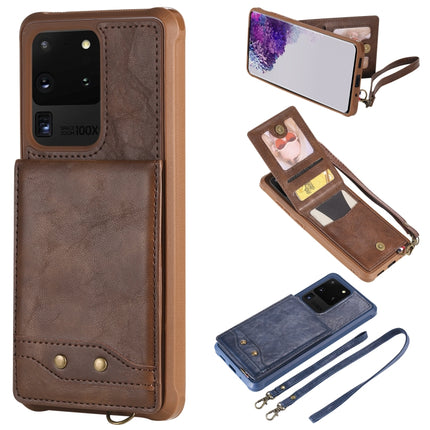 For Galaxy S20 Ultra Vertical Flip Shockproof Leather Protective Case with Long Rope, Support Card Slots & Bracket & Photo Holder & Wallet Function(Coffee)-garmade.com