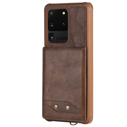 For Galaxy S20 Ultra Vertical Flip Shockproof Leather Protective Case with Long Rope, Support Card Slots & Bracket & Photo Holder & Wallet Function(Coffee)-garmade.com