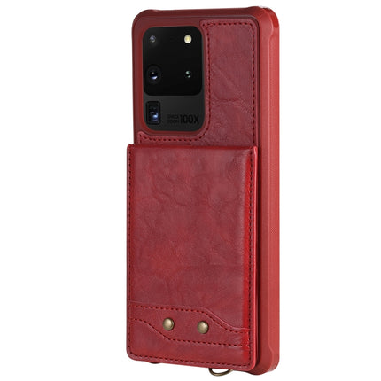 For Galaxy S20 Ultra Vertical Flip Shockproof Leather Protective Case with Long Rope, Support Card Slots & Bracket & Photo Holder & Wallet Function(Red)-garmade.com