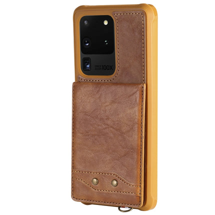 For Galaxy S20 Ultra Vertical Flip Shockproof Leather Protective Case with Long Rope, Support Card Slots & Bracket & Photo Holder & Wallet Function(Brown)-garmade.com