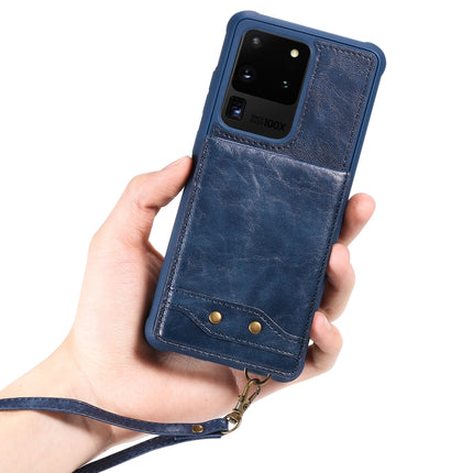 For Galaxy S20 Ultra Vertical Flip Shockproof Leather Protective Case with Long Rope, Support Card Slots & Bracket & Photo Holder & Wallet Function(Blue)-garmade.com