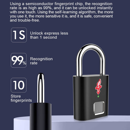 P16 5V Micro USB Charging Semiconductor Fingerprint Sensing TSA Padlock(Black)-garmade.com