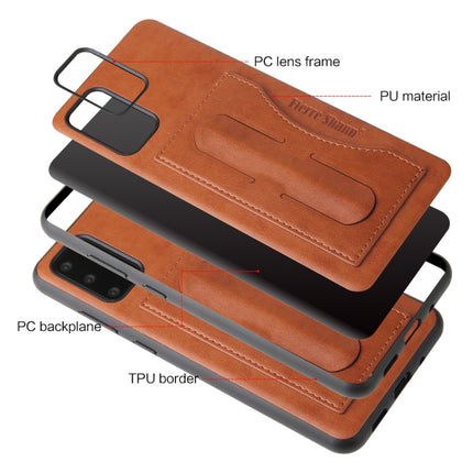 For Galaxy S20 Fierre Shann Full Coverage PU Leather Protective Case with Holder & Card Slot(Brown)-garmade.com